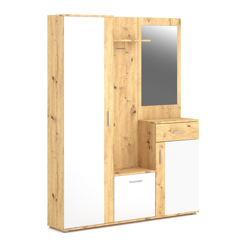 Prieškambario sienelė su veidrodžiu NOLAN ąžuolas Artisan/balta