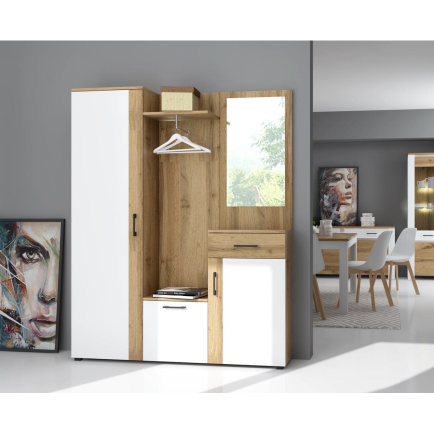 Prieškambario sienelė su veidrodžiu NOLAN ąžuolas Artisan/balta