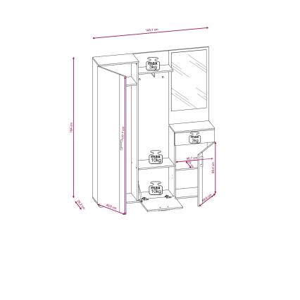 Prieškambario sienelė su veidrodžiu NOLAN ąžuolas Artisan/balta