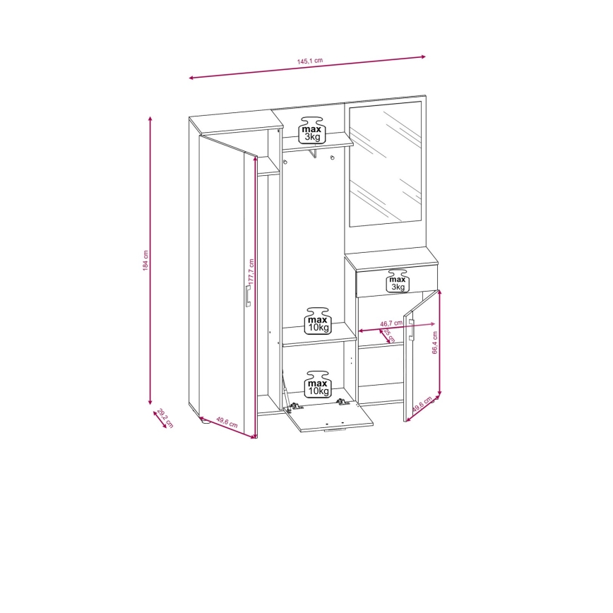 Prieškambario sienelė su veidrodžiu NOLAN ąžuolas Artisan/balta