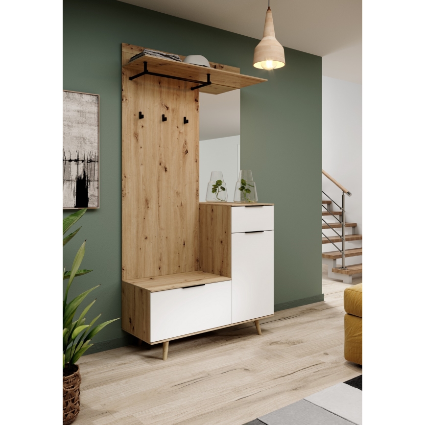 Prieškambario sienelė su veidrodžiu SVEN ruda/balta