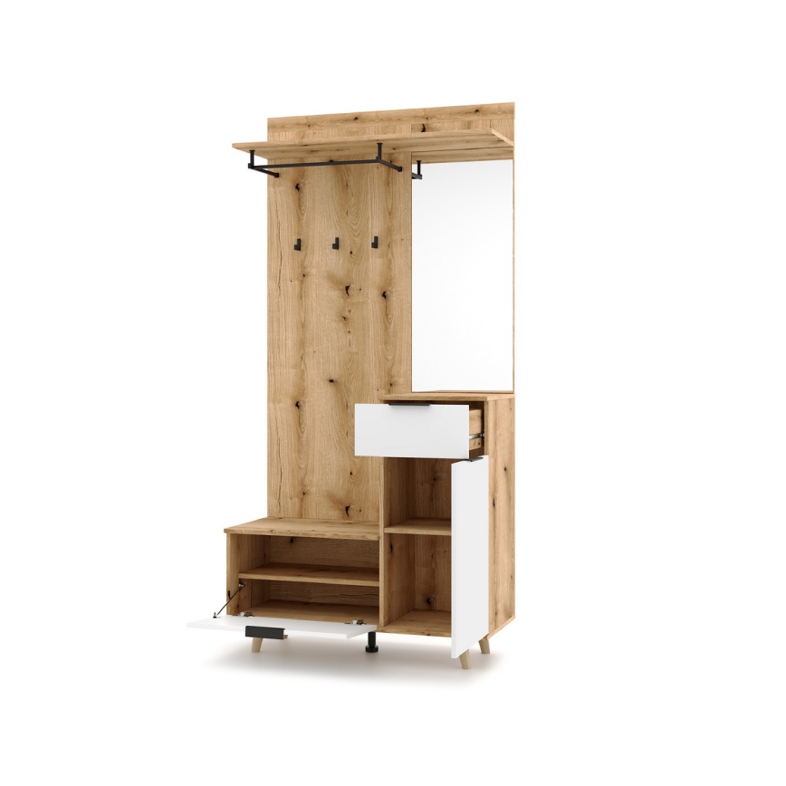 Prieškambario sienelė su veidrodžiu SVEN ruda/balta