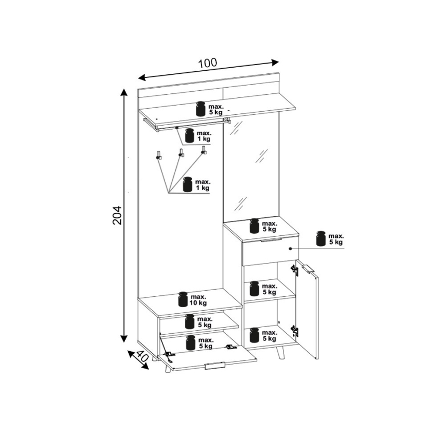 Prieškambario sienelė su veidrodžiu SVEN ruda/balta