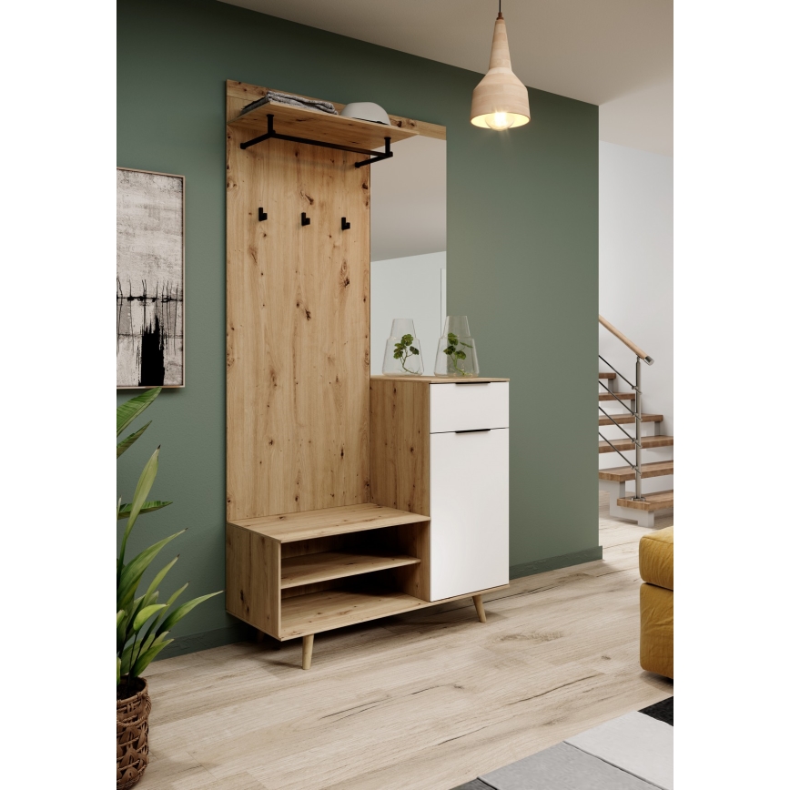 Prieškambario sienelė su veidrodžiu SVEN ruda/balta