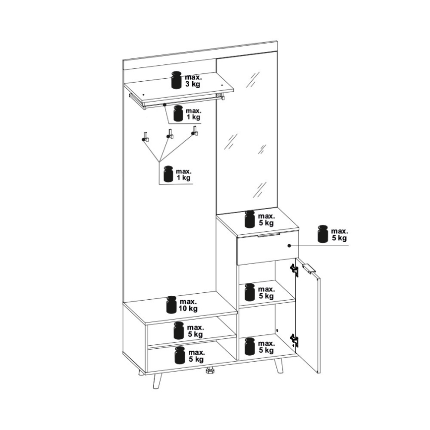 Prieškambario sienelė su veidrodžiu SVEN ruda/balta