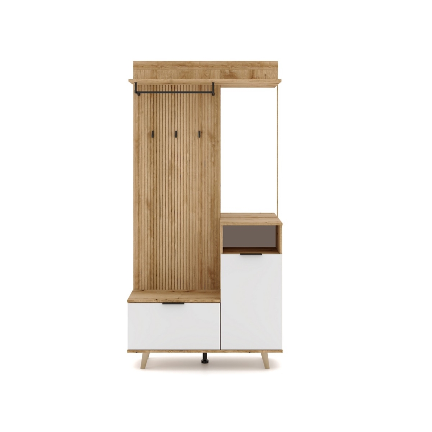 Prieškambario sienelė su veidrodžiu SVEN ruda/balta