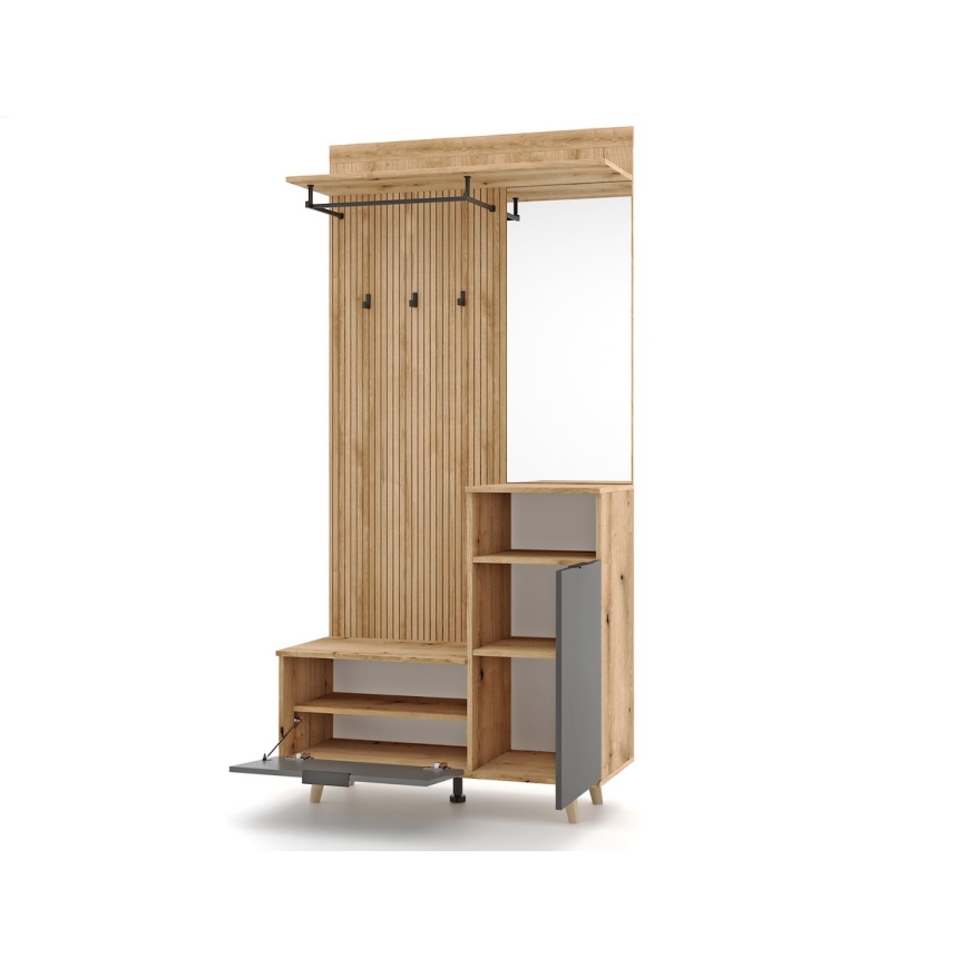 Prieškambario sienelė su veidrodžiu SVEN ruda/grafitas