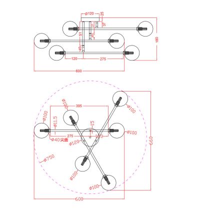 Prigludęs lubinis šviestuvas DORADO 6xG9/28W/230V juodas