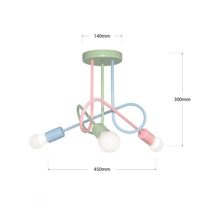 Prigludęs lubų šviestuvas OXFORD 3xE27/15W/230V žalia/rožinė/mėlyna