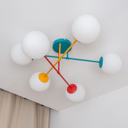 Prigludęs prie lubų šviestuvas MOON 6xE27/15W/230V turkio/geltonos/raudonos spalvos