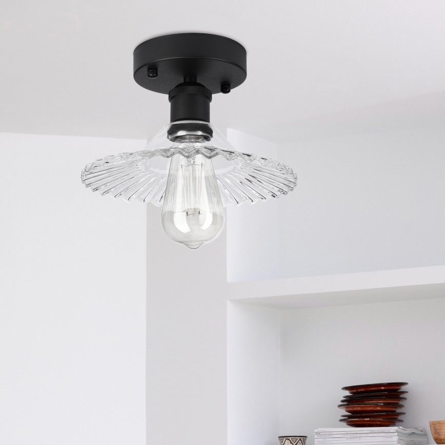 Prigludęs šviestuvas TRISH 1xE27/15W/230V juodas/skaidrus