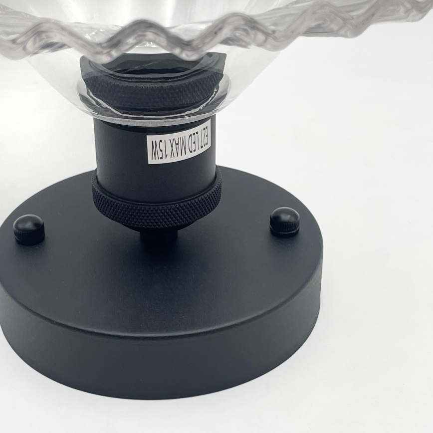 Prigludęs šviestuvas TRISH 1xE27/15W/230V juodas/skaidrus