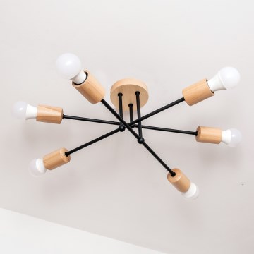 Prigludusi liustra CAMBRIDGE 6xE27/15W/230V iš pušies