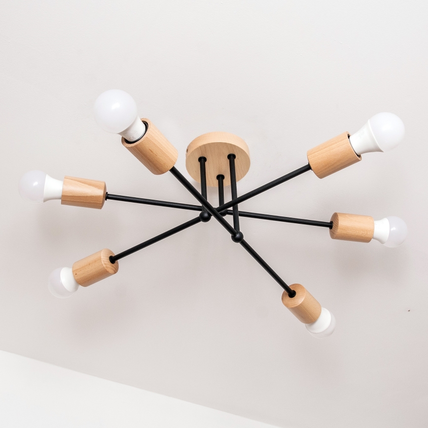 Prigludusi liustra CAMBRIDGE 6xE27/15W/230V iš pušies