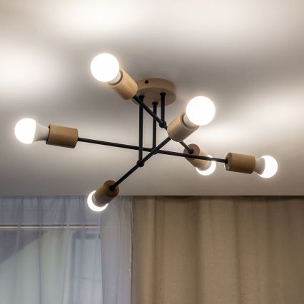 Prigludusi liustra CAMBRIDGE 6xE27/15W/230V iš pušies