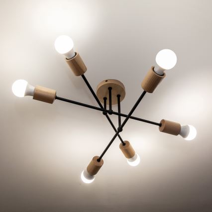 Prigludusi liustra CAMBRIDGE 6xE27/15W/230V iš pušies