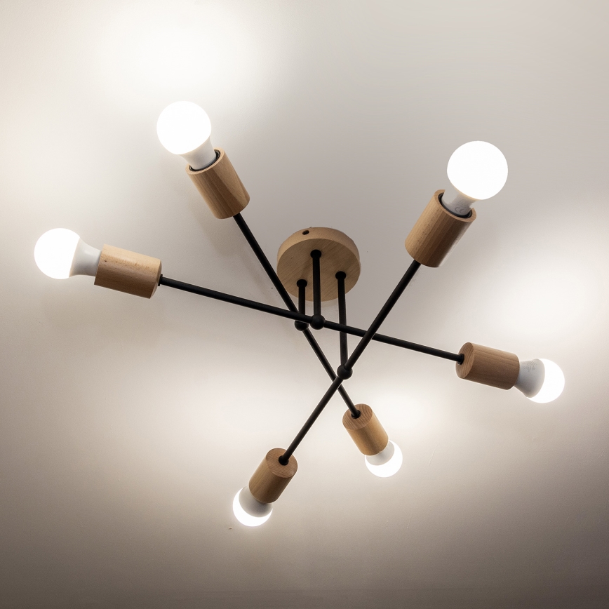 Prigludusi liustra CAMBRIDGE 6xE27/15W/230V iš pušies
