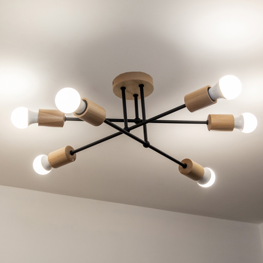 Prigludusi liustra CAMBRIDGE 6xE27/15W/230V iš pušies