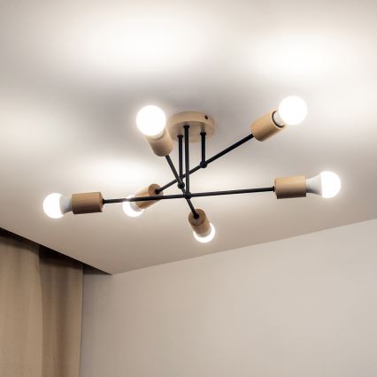 Prigludusi liustra CAMBRIDGE 6xE27/15W/230V iš pušies