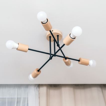 Prigludusi liustra CAMBRIDGE 6xE27/15W/230V iš pušies