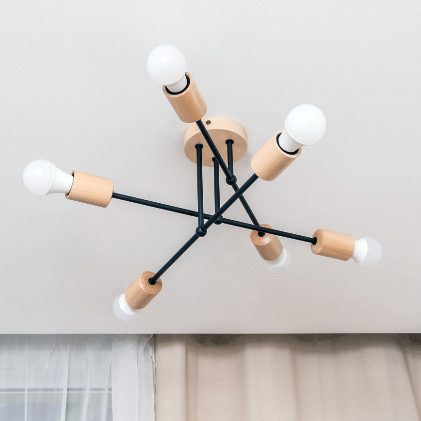 Prigludusi liustra CAMBRIDGE 6xE27/15W/230V iš pušies
