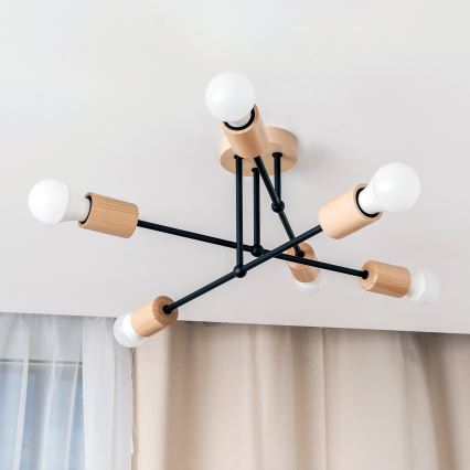 Prigludusi liustra CAMBRIDGE 6xE27/15W/230V iš pušies
