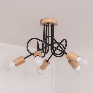 Prigludusi liustra OXFORD 5xE27/15W/230V pušis/juoda