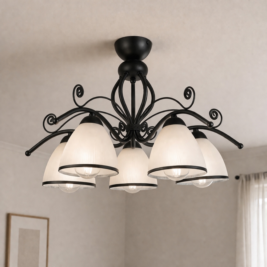 Prigludusi liustra RETRO 5xE27/60W/230V juoda/balta