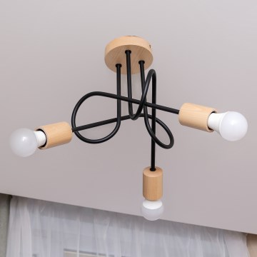 Prilimpuojamas lubinis šviestuvas OXFORD 3xE27/15W/230V pušis/juoda