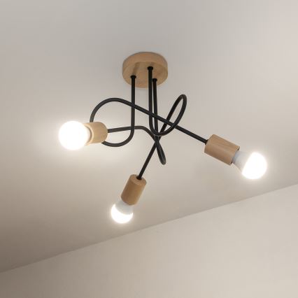 Prilimpuojamas lubinis šviestuvas OXFORD 3xE27/15W/230V pušis/juoda