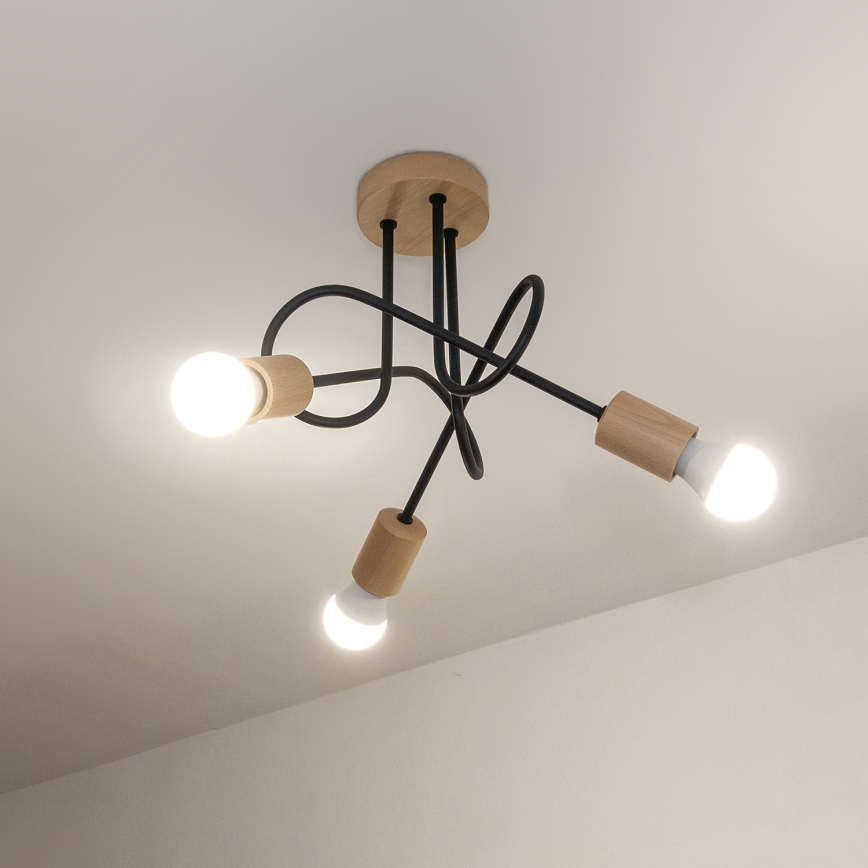 Prilimpuojamas lubinis šviestuvas OXFORD 3xE27/15W/230V pušis/juoda