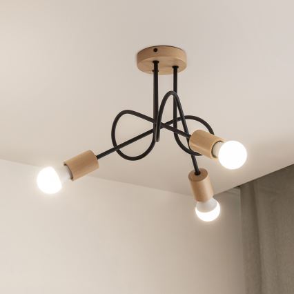 Prilimpuojamas lubinis šviestuvas OXFORD 3xE27/15W/230V pušis/juoda