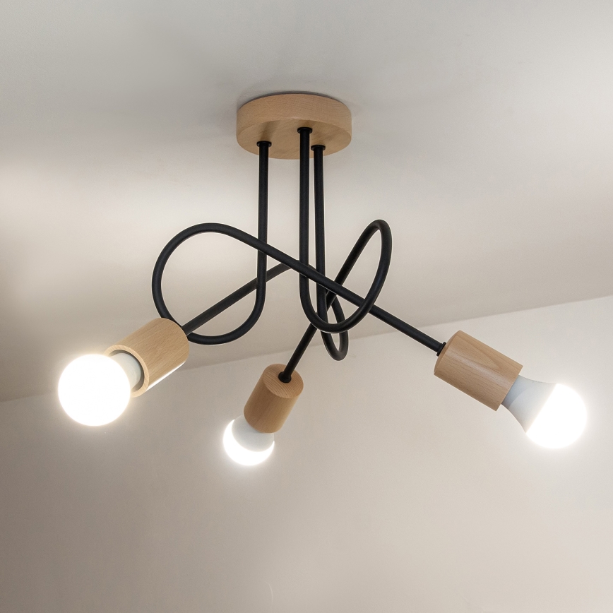 Prilimpuojamas lubinis šviestuvas OXFORD 3xE27/15W/230V pušis/juoda