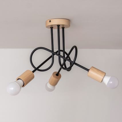 Prilimpuojamas lubinis šviestuvas OXFORD 3xE27/15W/230V pušis/juoda