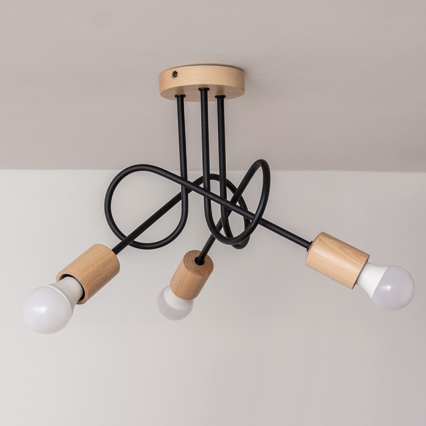 Prilimpuojamas lubinis šviestuvas OXFORD 3xE27/15W/230V pušis/juoda