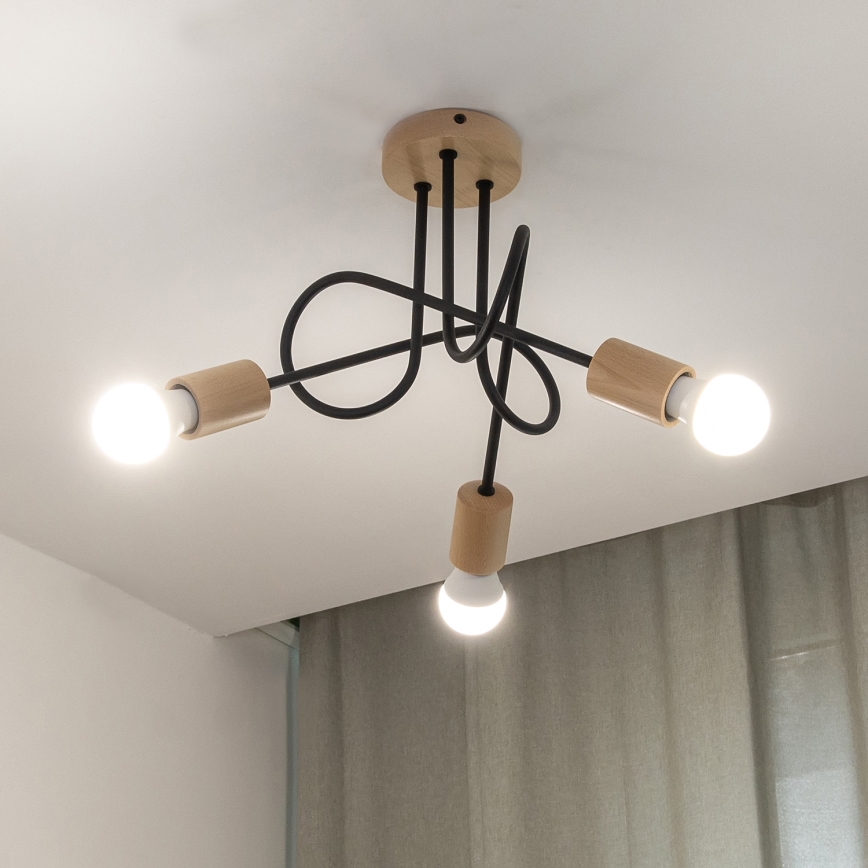Prilimpuojamas lubinis šviestuvas OXFORD 3xE27/15W/230V pušis/juoda