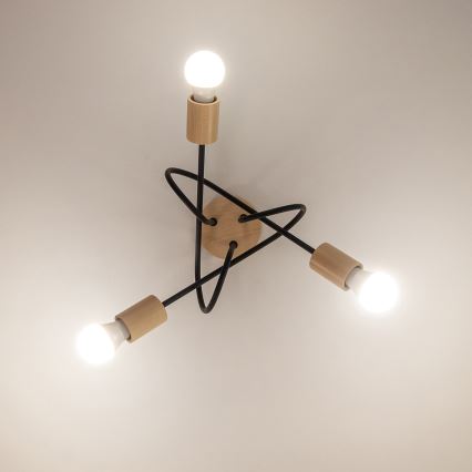 Prilimpuojamas lubinis šviestuvas OXFORD 3xE27/15W/230V pušis/juoda
