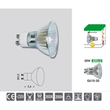 Pritemdoma didelio našumo elektros lemputė GU10/20W/230V 2600K - Ecolite