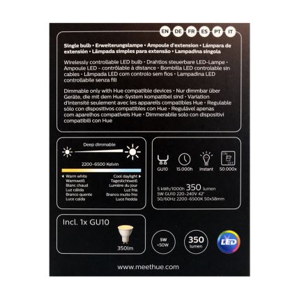 Pritemdoma LED lemputė Philips Hue, balta AMBIANCE 1xGU10/4,3W/230V 2200-6500K