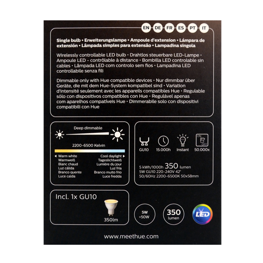 Pritemdoma LED lemputė Philips Hue, balta AMBIANCE 1xGU10/4,3W/230V 2200-6500K