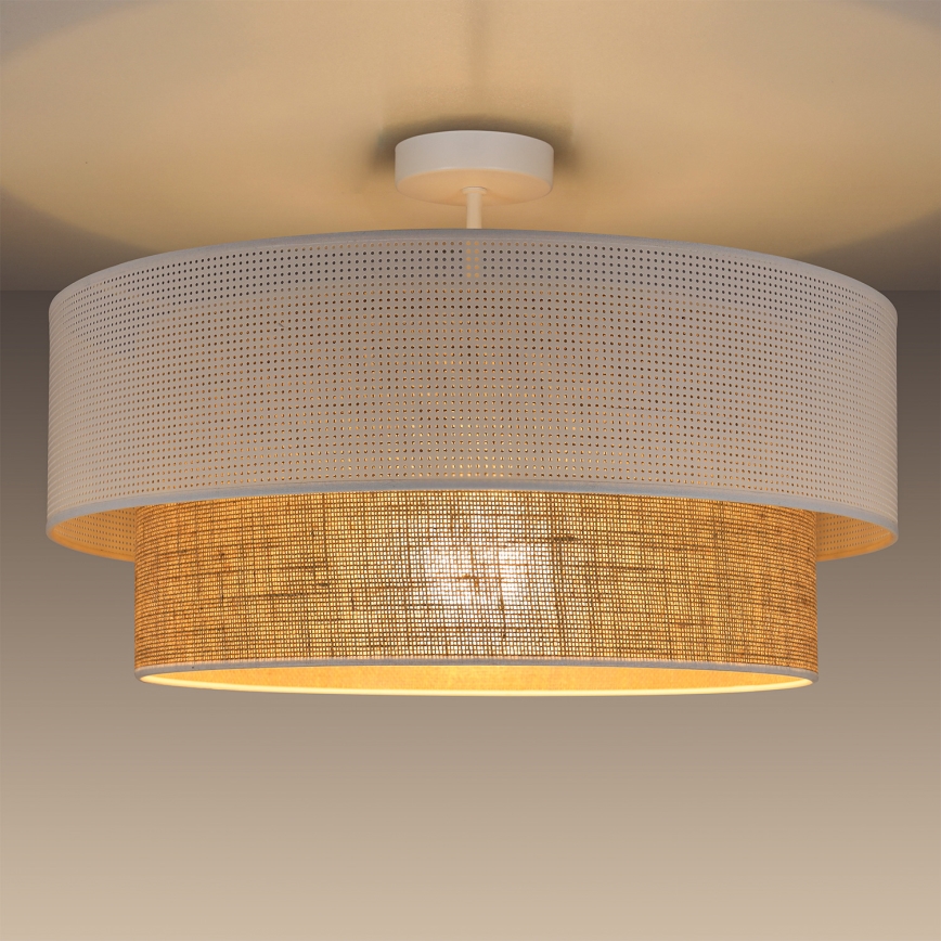 Pritvirtinamas lubų šviestuvas BORHO 1xE27/60W/230V Ø 40 cm balta/džiutas