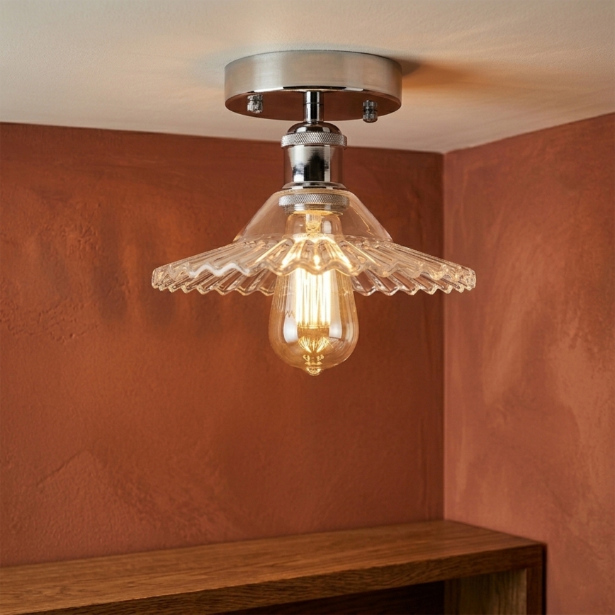 Pritvirtinamas prie lubų liustras TRISH 1xE27/15W/230V blizgus chromas/skaidrus