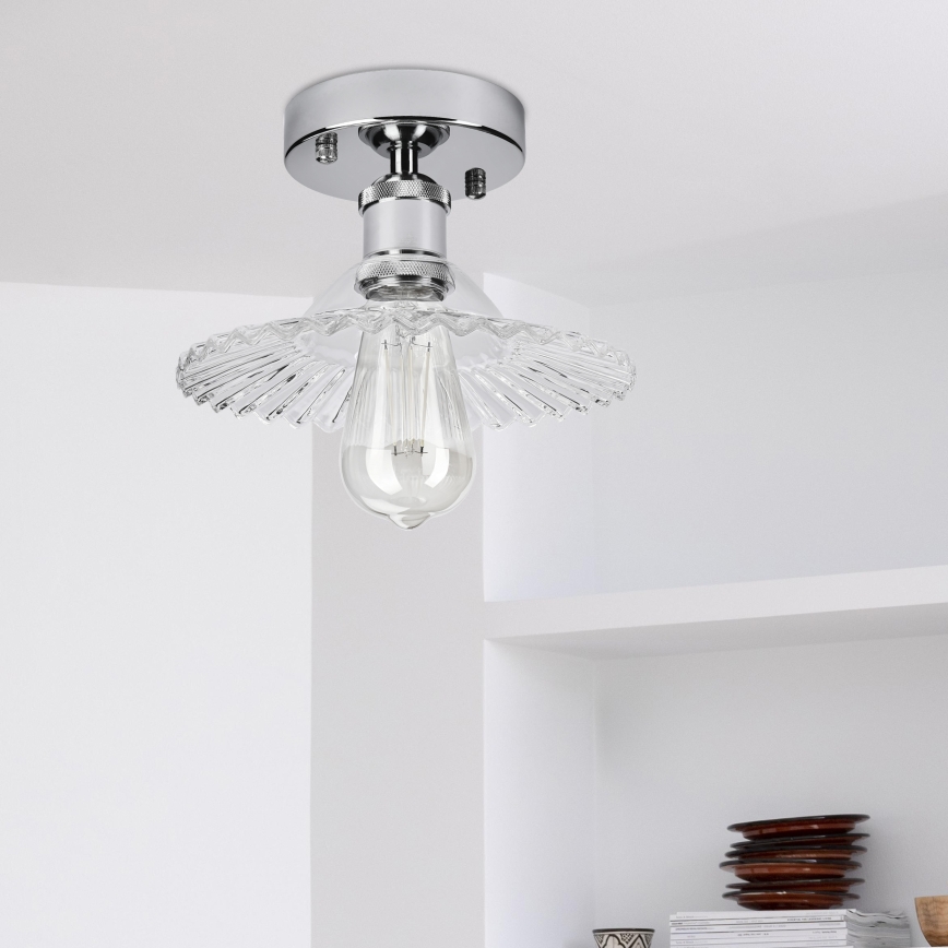 Pritvirtinamas prie lubų liustras TRISH 1xE27/15W/230V blizgus chromas/skaidrus