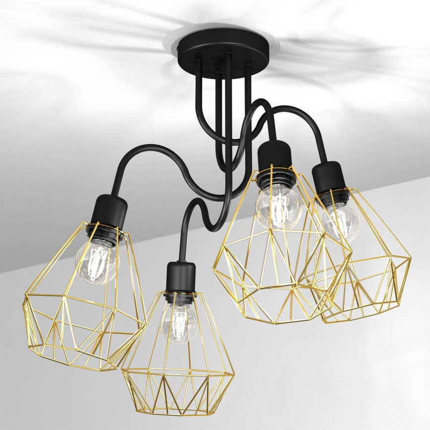 Pritvirtinamas sietynas BERGEN 4xE27/60W/230V juodas/aukso