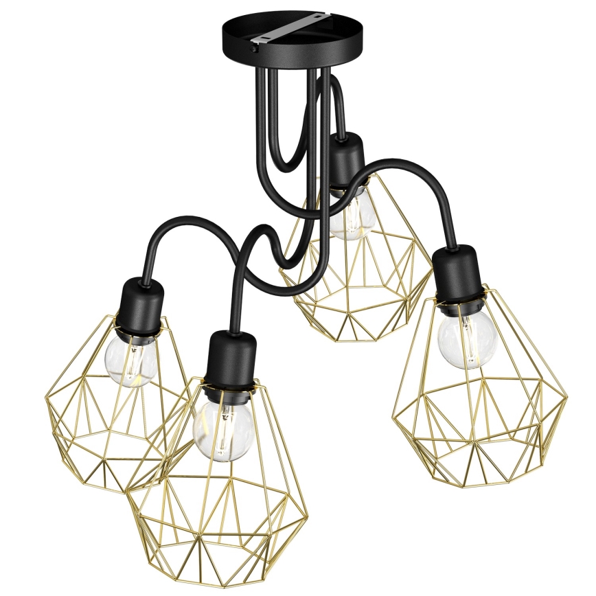 Pritvirtinamas sietynas BERGEN 4xE27/60W/230V juodas/aukso