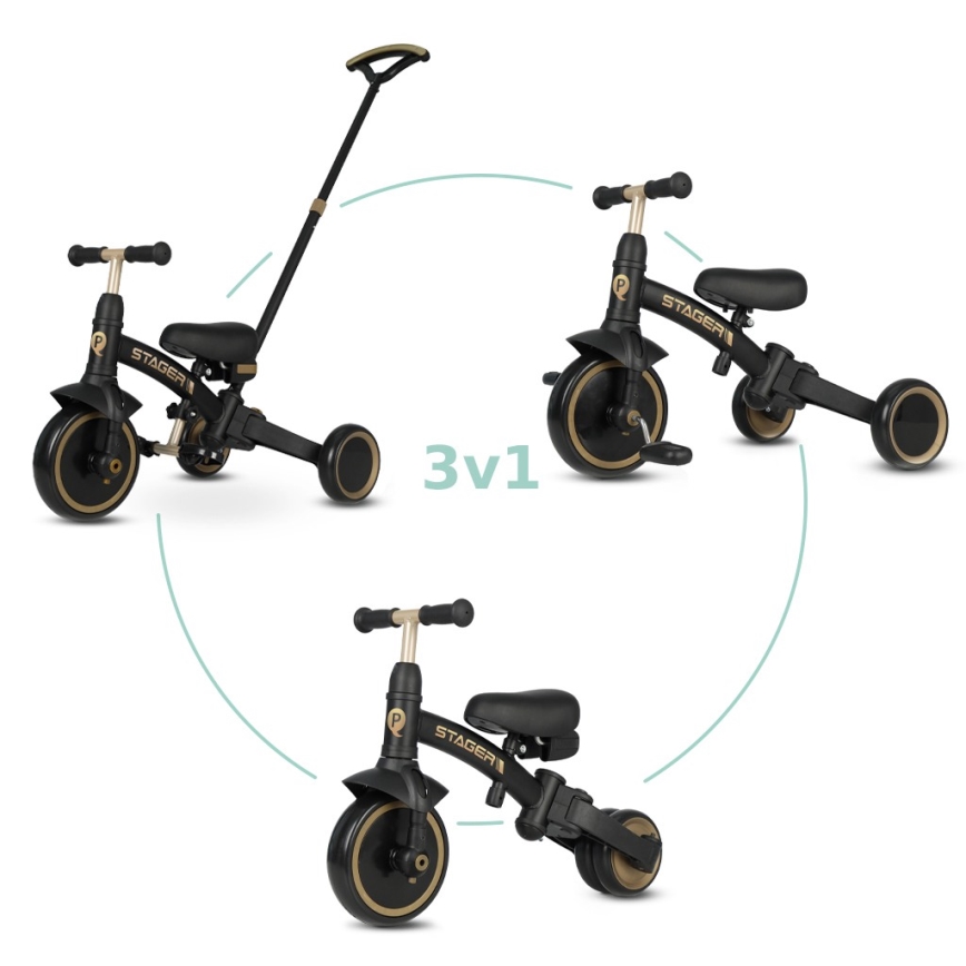 QPlay - 3in1 vaikiškas triratukas STAGER, juodas
