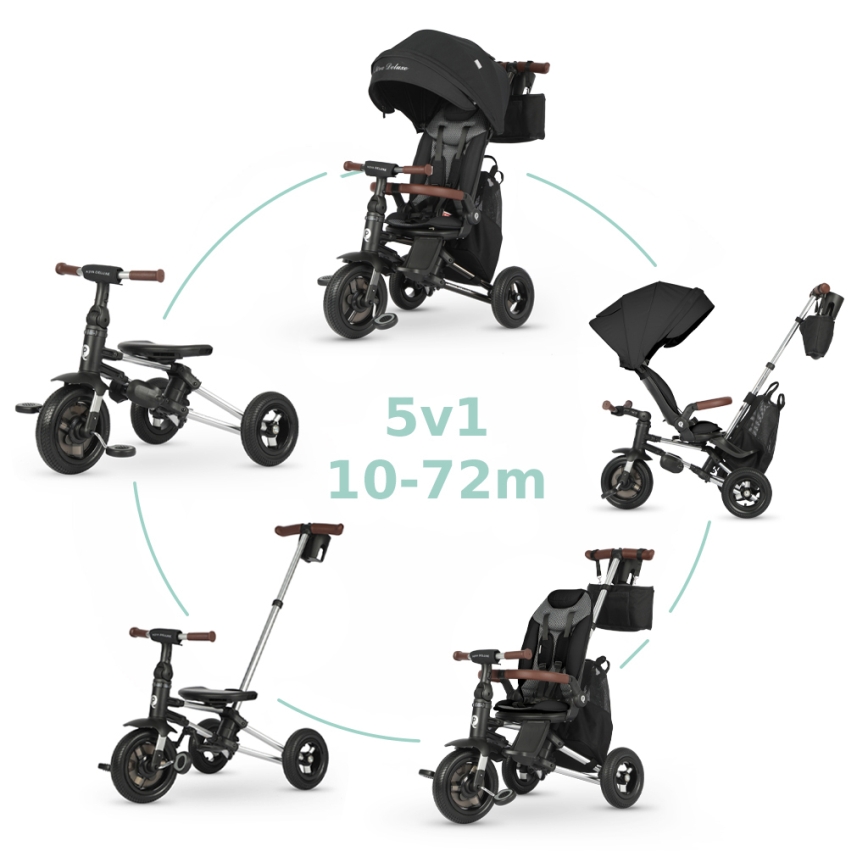 QPlay - Vaikiškas 5in1 triratukas NOVA DELUXE juodas