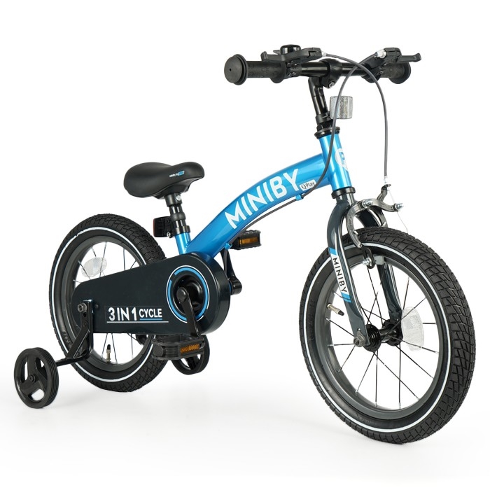 QPlay - Vaikiškas dviratis 14" MINIBY 3in1 mėlyna