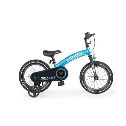 QPlay - Vaikiškas dviratis 14" MINIBY 3in1 mėlyna