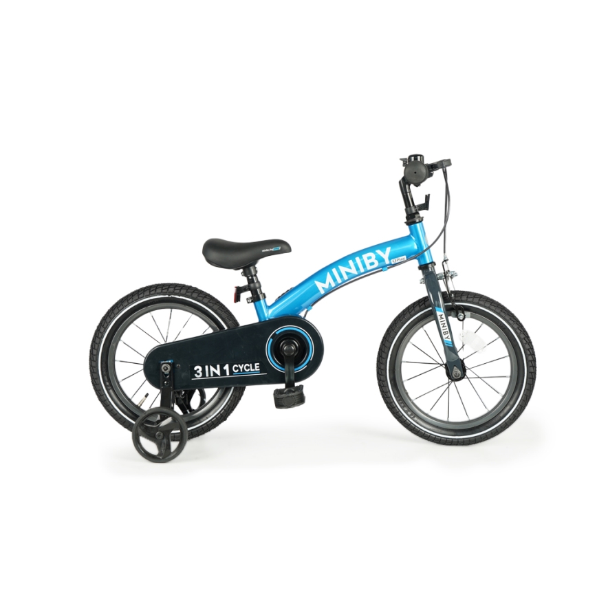 QPlay - Vaikiškas dviratis 14" MINIBY 3in1 mėlyna